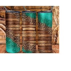 Turquoise Tooled Leather Western Tumbler Png, 20oz Skinny Tumbler Design, Tooled Leather Tumbler Png, Turquoise Glitter