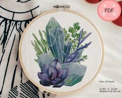 Cross Stitch Pattern,Crystal Gems With Plants,Succulents,Pdf ,Instant Download,Plant X Stitch Chart,Colorful Flower
