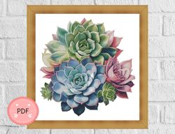 Cross Stitch Pattern,Succulent Bouquet,Pdf ,Instant Download,Plant X Stitch Chart,Colorful Flower