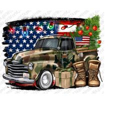 Christmas Army Truck PNG Sublimation Design, Army Truck Png, USA Truck Png,Usa Flag Background Png,Christmas Background