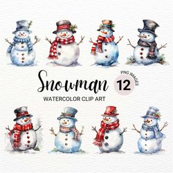 Snowman PNG | Watercolor Christmas Clipart | Winter Clipart Bundle | Junk Journal | Holiday Digital Planner | Collage Im
