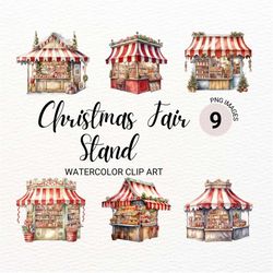 Christmas Stand Clipart | Watercolor Christmas Fair | Winter Holiday Scene | Junk Journal | Digital Planner | Commercial