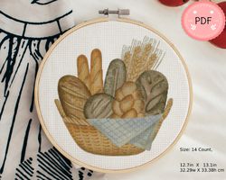 Cross Stitch Pattern,Breads In The Basket,Pdf,Instant Download ,X Stitch Chart,Watercolor,Wheat,Homemade Bread