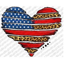 Leopard Stripes US Flag Heart Png, American Flag PNG, American Flag Heart, Leopard Stripes US Flag, Distressed Flag Hear