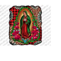 Our Lady of Guadalupe With Leopard And Gemstone Christmas Background Png Sublimation Design, Christmas Guadalupe Png, In
