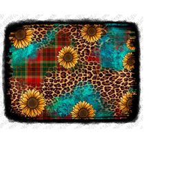Christmas Leopard Sunflower Distressed Background Png, Western Christmas Png, Christmas Leoapard Background Png, Xmas Pn