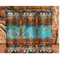 Leopard Turquoise Pattern Aztec Tumbler 20oz Skinny Tumbler Png Sublimation Design, Aztec Serape Tumbler, Turquoise Patt
