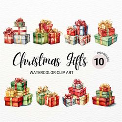 Christmas Gifts PNG | Watercolor Clipart Bundle | Junk Journal | Christmas Digital Planner | Collage Images | Digital Pa