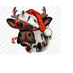 Christmas Cow With Antlers Png Sublimation Design, Merry Christmas Cow Png, Cow With Antlers Png, Christmas Animal  Png,