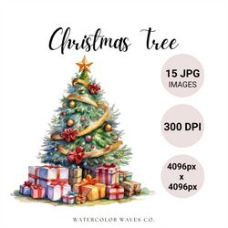 Christmas Tree JPG | Watercolor Clipart Bundle | Junk Journal | Digital Planner | Collage Images | Digital Paper Craft |
