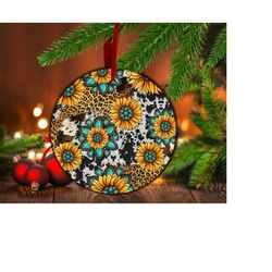 Sunflower Christmas Ornament Png, Western Christmas Ornament Png, Round Christmas Ornament,Christmas Ornament Sublimatio