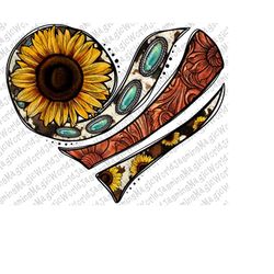 Western Sunflower Cowhide Heart Png, Sunflower heart Png, Western heart Png, Instant Digital Download,heart Png,gemstone
