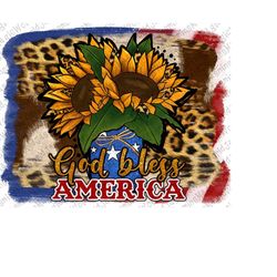 Patriotic Sunflower God Bless America PNG,Usa Flag, Leopard Print,Patriotic Digital Download Clip-Art,Glitter,Leopard Su