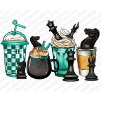 Chess coffee cups png sublimation design download, coffee cups design, chess game png, chess png, sublimate designs down