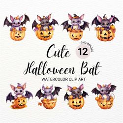 Cute Halloween Bat Clipart | Watercolor Bat PNG | Spooky Collage Images | Junk Journal  | Digital Planner | Commercial L