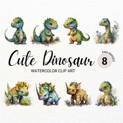 Watercolor Dinosaur Clipart | Cute Dino PNG | Nursery Wall Art | Collage Images | Digital Planner | Junk Journal | Child