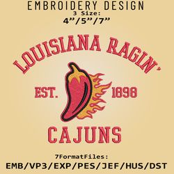 Louisiana Ragin' Cajuns embroidery design, NCAA Logo Embroidery Files, NCAA Cajuns, Machine Embroidery Pattern