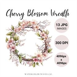 Cherry Blossoms Wreath Clipart | Sakura JPG | Floral Images | Pink Flower Clipart Bundle | Junk Journal | Digital Planne
