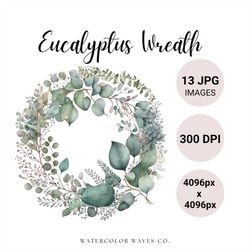 Eucalyptus Wreath Clipart | Floral JPG | Digital Planner | Junk Journal | Card Making | Watercolor Clipart Bundle | Inst