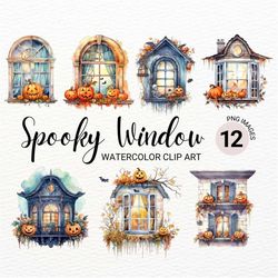 Spooky Window Clipart Bundle | Watercolor Window PNG | Halloween Collage Images | Junk Journal | Digital Planner | H'wee