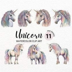 Unicorn Clipart | Unicorn PNG | Kawaii Clipart | Watercolor Clipart | Magical Fantasy | Mystical Clipart | Unicorn Decor