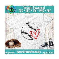 Baseball heart SVG, Baseball Threads, svg png dxf, baseball stitches svg, cricut silhouette, heat transfer vinyl, vinyl