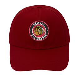 NHL Chicago Blackhawks Team Logo Embroidered Baseball Cap, NHL Embroidered Hat, Blackhawks Embroidery Baseball Cap