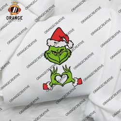 Love Grinch Santa Embroidered Shirts, Merry Christmas Sweatshirt, Grinch Christmas Embroidered Hoodie, Crewneck