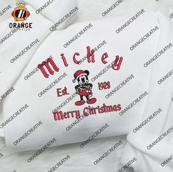 Mickey Merry Christmas Est Embroidered Shirts, Merry Christmas Crewneck, Disney Christmas Embroidered Hoodie, Sweatshirt