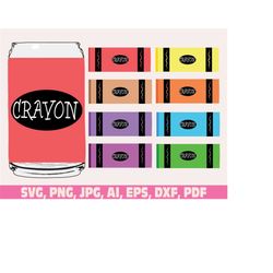 crayon glass wrap svg png, can glass wrap, crayon glass wrap svg, 16oz full wrap svg, can glass svg, crayon can glass sv