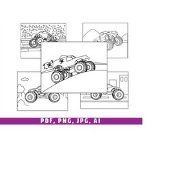 Monster Truck Coloring Pages, Monster Truck Coloring book, Truck, Car, Boy truck, Layered, Car Racing,, Monster Truck wi