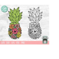 Pineapple SVG file, Pineapple Flowers SVG file, Floral Pineapple svg, Pineapple Floral svg, pineapple cut file, summer s