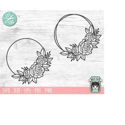 Flower Frame SVG, Round Flower Frame SVG, Floral Frame cut File, Offset Wreath svg, Flower Monogram Frame, Floral Weddin