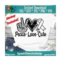 Peace Love Cure svg, Awareness Ribbon svg, Cancer Ribbon, Cancer SVG, Breast Cancer, File pdf, jpg, png Cameo, cricut sv
