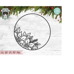 Poinsettia Frame svg file, Christmas svg, Christmas Wreath cut file, Christmas Monogram Frame svg, Poinsettia Wreath svg