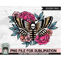 Floral Moth SUBLIMATION design PNG, Flower Skull Moth png file, Flower Moth sublimation designs, Halloween Sublimation d