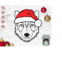 Wolf Santa hat svg file, Wolf with Hat svg, Christmas svg file, Wolf svg, Christmas cut file, Christmas Animals svg, Ani