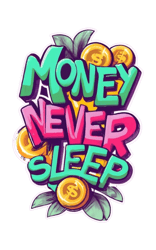 Print on a T-shirt, cup "money never sleep"