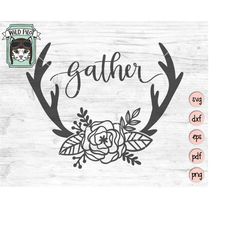 Deer Antlers SVG, Gather SVG, Deer Antlers Flowers svg cut file, Gather SVG cut file, Flower Antlers vector, Floral Deer