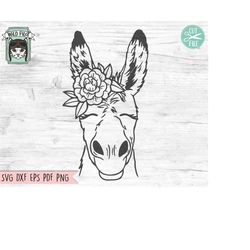 Donkey SVG file, Donkey with Flower Crown SVG, Donkey cut file, Animal Face, Floral Crown, Donkey with Flowers on Head,