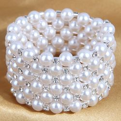 Bracelets de perles de cristal elastiques faits a la main multicouches pour femmes, bracelet de perles larges, cadeau de