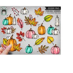 PRINTABLE Fall Sticker files PNG file, Pumpkin Fall Leaves Illustrations, Autumn Planner Sticker file, Thanksgiving, Hal