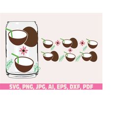 coconut glass wrap svg png, fruit glass wrap svg, libbey glass svg, coffee glass can svg, 16oz full wrap svg, can glass