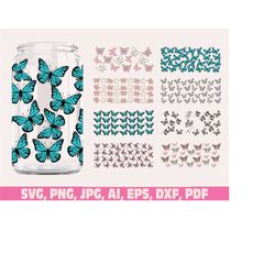 butterfly glass wrap svg png, can glass wrap, coffee glass wrap svg, 16oz full wrap svg, can glass svg, butterflies coff