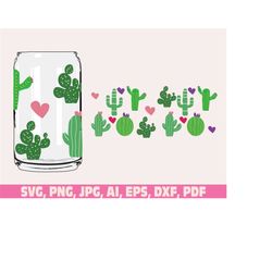 cactus hearts can glass wrap svg, Can Glass Svg, 16oz Libbey Wrap Svg, catus wrap svg, cactus svg, Cactus Full Wrap SVG,