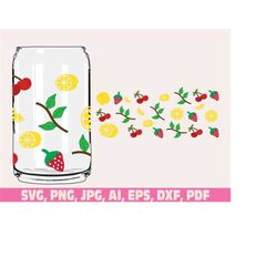 Fruit glass wrap svg png, Fruit svg, can glass wrap, 16oz Full Wrap Svg, Can Glass Svg, Coffee Glass TEMPLATE, coffee ca