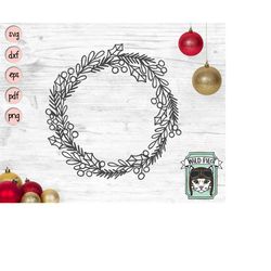 Christmas Wreath svg file, Christmas svg, Christmas Wreath cut file, Christmas Monogram Frame svg, Holly, Evergreen, Hol