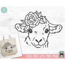 Floral Lamb SVG, Sheep SVG, Easter svg file, Spring svg, Flower Lamb svg, Animal Face svg, Flower Crown svg, Religious s