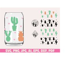 cactus can glass wrap svg, Can Glass Svg, 16oz Libbey Wrap Svg, catus wrap svg, cactus svg, Cactus Full Wrap SVG, Succul