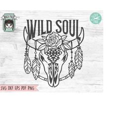 Cow Skull with Flowers Feathers SVG file, Wild Soul svg, Cow Skull Medallion svg, Cow Skull Floral cut file, Southwest,